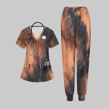 Plus Size Fashion Print Two Piece Set for Women Exercise V-Neck T-shirt Casual Commuting Jogging Pants