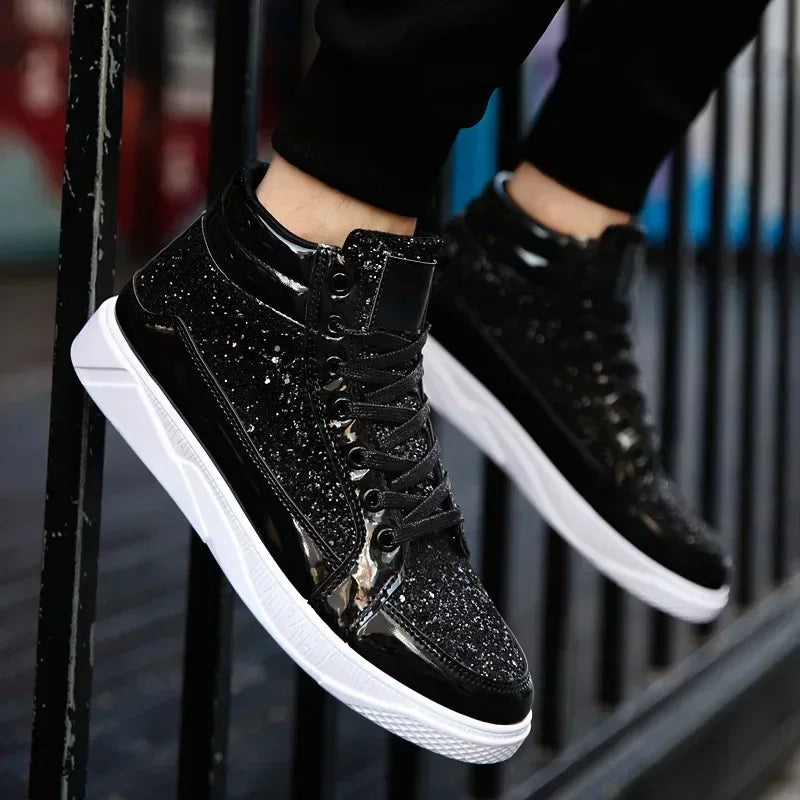 men's Gold Sequins Platform boots Autumn Fashion Casual Sports Shoes Thick Bottom Vulcanized Shoes man Flats Heels Shoes