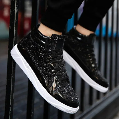 men's Gold Sequins Platform boots Autumn Fashion Casual Sports Shoes Thick Bottom Vulcanized Shoes man Flats Heels Shoes