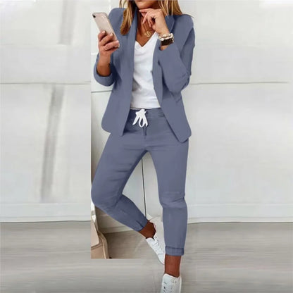 2 Piece Women's Autumn Winter Suit Fashion Slim Fit Lace-up Small Feet Trousers Women's Office Casual Solid Color Suit 2024