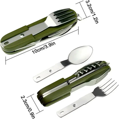 Camping Gear 5-in-1 Stainless Steel Travel Set, Multifunctional Folding Outdoor Utensils