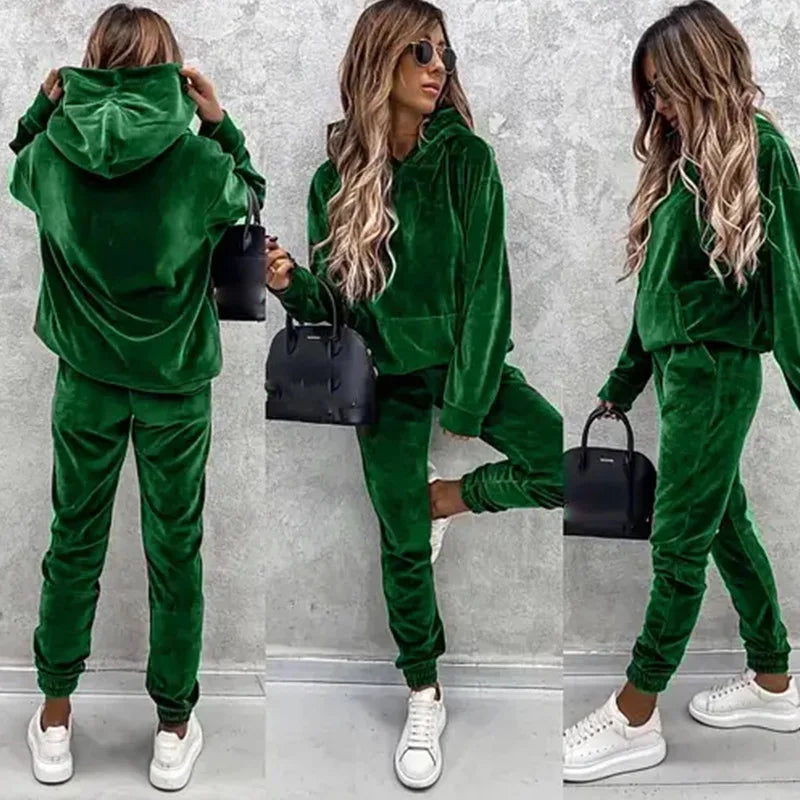 Autumn Winter Tracksuit Women Two Piece Set Oversized Hoodie Sweatpants Solid Sportswear Suit Casual Sweatshirt Trouser Set Lady