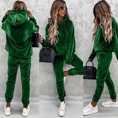 Autumn Winter Tracksuit Women Two Piece Set Oversized Hoodie Sweatpants Solid Sportswear Suit Casual Sweatshirt Trouser Set Lady