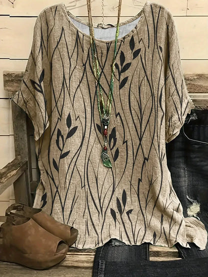 Women Plus Size 1XL-8XL Casual Loose Top Shirts Leaves Print Blouse T-shirt Ladies Fashion Vintage Blouse Half Sleeves T-shirt
