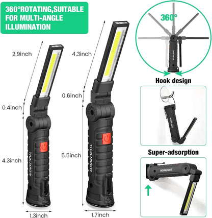360° Rotating LED Work Light Sets 5 Modes USB Rechargeable Magnetic Base Hanging Hook Waterproof for Garage Auto Repair Camping