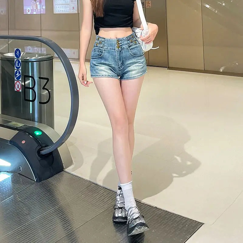 Retro Denim Pants Women's Spring Summer High Waist A-Line American Vintage Pants Slim Fit Shorts Jeans Women Sexy Casual Jorts