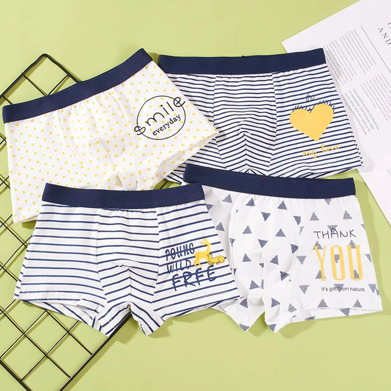 Kid Flat Angle Underwear 4pcs Boys Underwear 2-14 Year Old Student Cartoon Underwear Pure Cotton Children Underwear