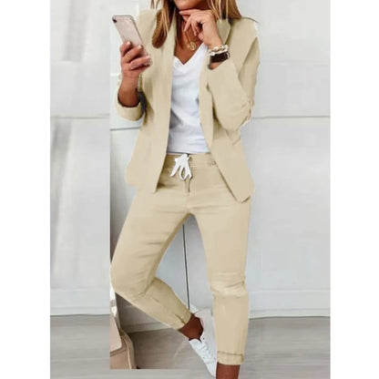 2 Piece Women's Autumn Winter Suit Fashion Slim Fit Lace-up Small Feet Trousers Women's Office Casual Solid Color Suit 2024