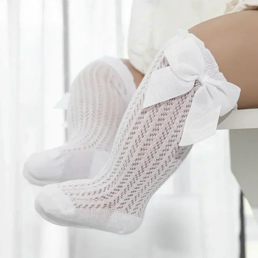 0-36m Baby Girl Socks Toddler Big Bow Cotton Summer Mesh Infant Knee