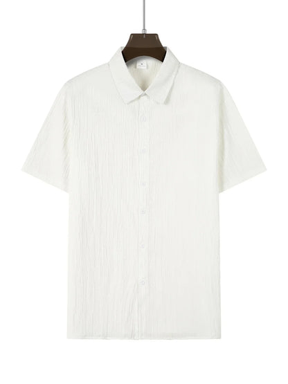 Shirt  Hawaiian Shirt Short Sleeve Cardigan Striped Lapel Solid Color All-match Breathable Quick Drying Men's Casual Shirt