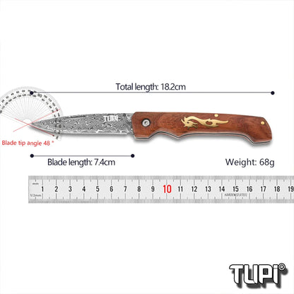 Damascus Steel Folding Knife, High-hardness Forged Knife, Pocket Folding Knife for Outdoor Camping Hiking,Portable Pocket Knife