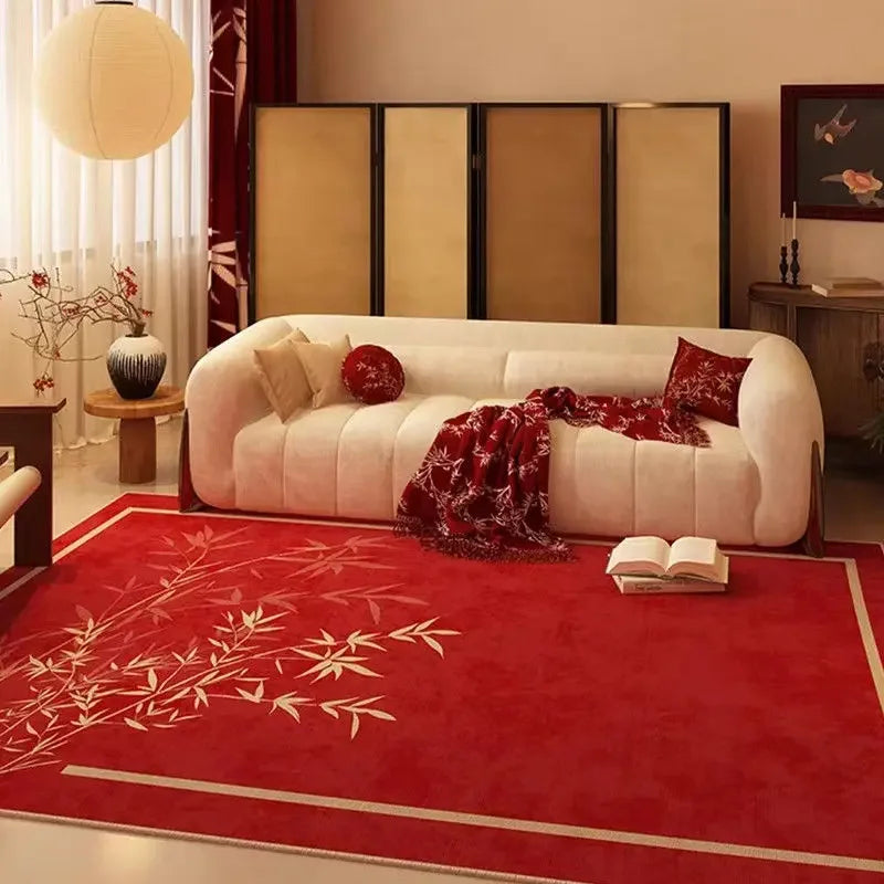 Red Simple Luxury Carpet for Living Room Chinese Style Decoration Home Bedroom Carpets Area Rug Non-slip Dining Room Mat Bedside