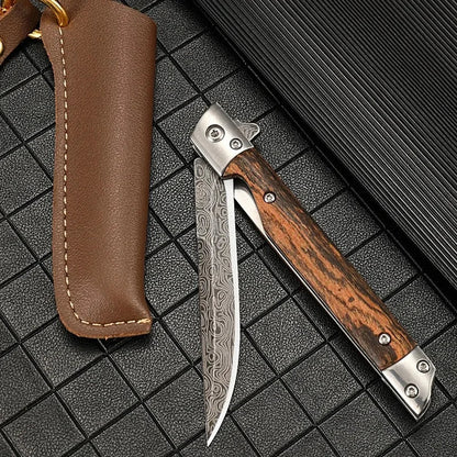 Multi-functional outdoor folding knife, high-hardness Damascus steel folding knife, portable fruit knife