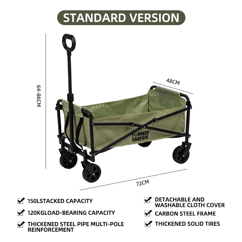 Large Capacity Collapsible Folding Utility Beach Wagon Cart Heavy Duty Fold Wagon Outdoor Trolley Portable Camping Cart