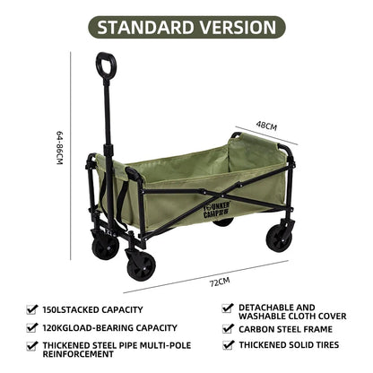 Large Capacity Collapsible Folding Utility Beach Wagon Cart Heavy Duty Fold Wagon Outdoor Trolley Portable Camping Cart