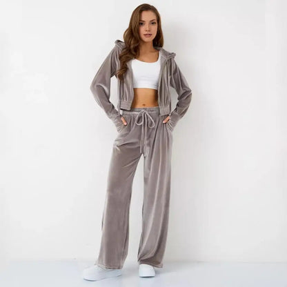 Womens 2 Piece Velour Tracksuit Soft Velvet Hoodies Outfits Athletic Zip Up Jacket And Wide Leg Pants Sweatsuit Set