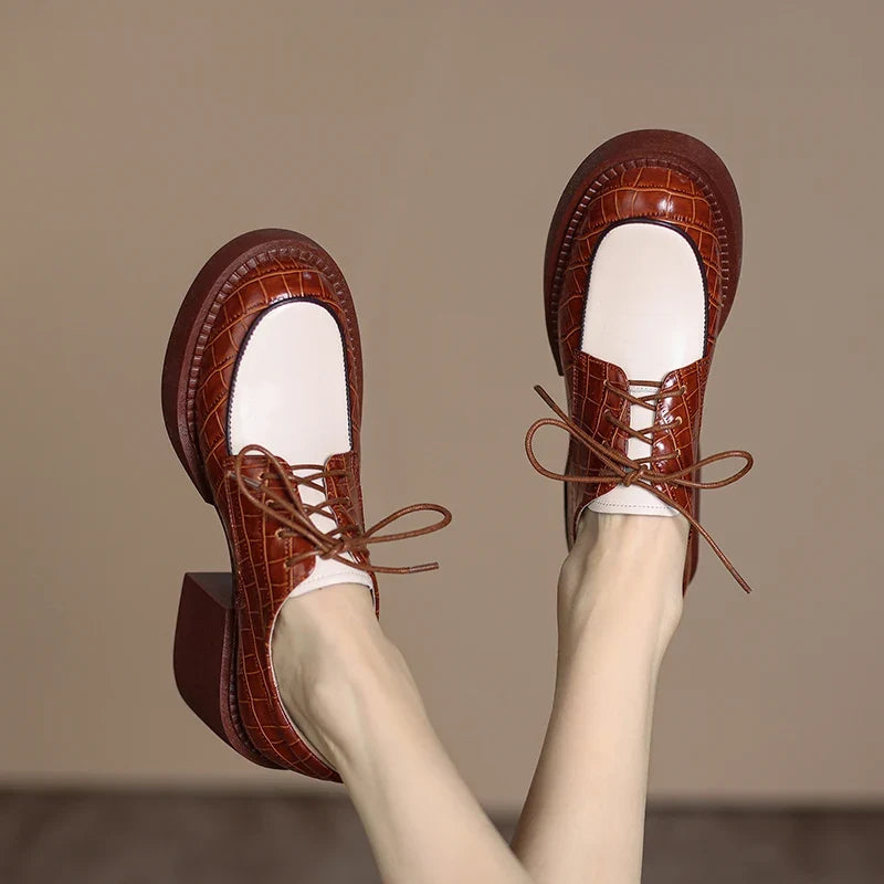 2024 New Spring Genuine Leather Women Shoes Casual Lace-up Loafers Round Toe Platform Shoes Shoes Woman Zapatos De Mujer Women