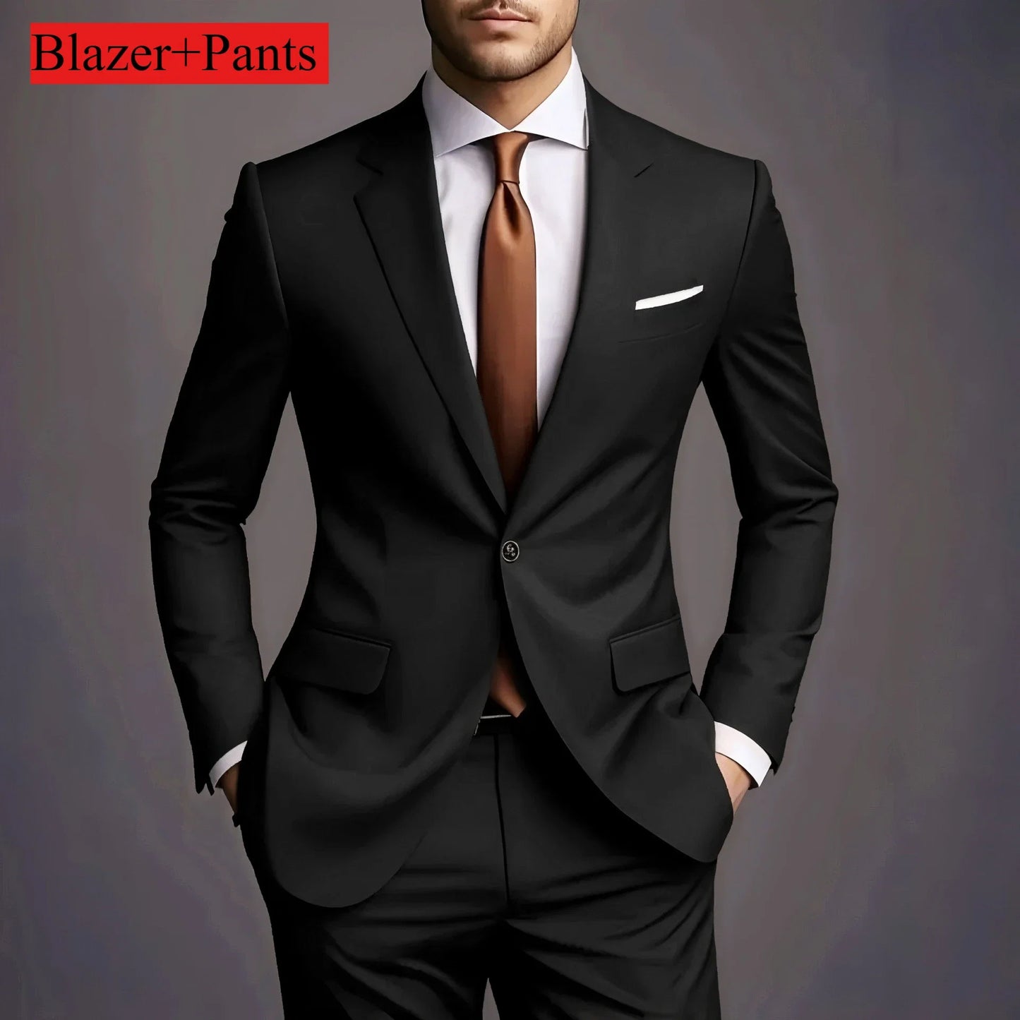 2026 New Luxury Elegant Men's Suits 2 Piece Set Fashion Korean Casual Slim Fit Social Groom Wedding Tuxedo