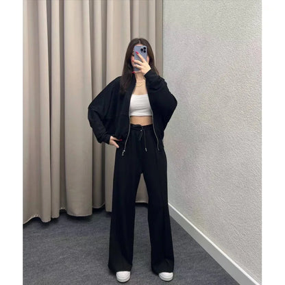 Fashion Women's Suit Zipper Trousers Round Neck Sweatshirt Wide Leg Trousers 2 Piece Set Conjuntos De Pantalón Fall Clothes 2025