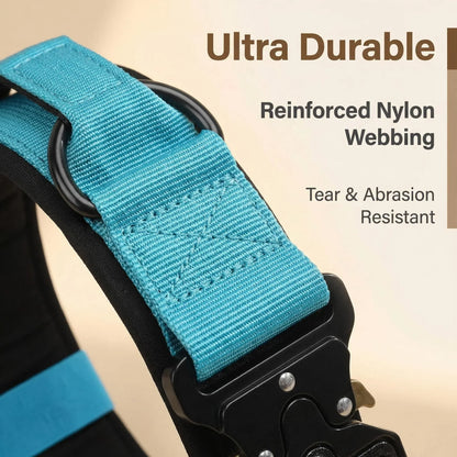 Padded Tactical Dog Collar Heavy Duty, Soft Neoprene Adjustable Nylon with Metal Buckle for Large Medium Dogs