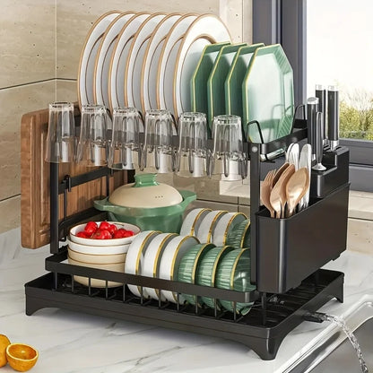Kitchen bowl rack, drain rack，1pc Double-layer Tableware Drain Rack, Chopsticks Water Cup Cutting Board Kitchen Storage Rack, La