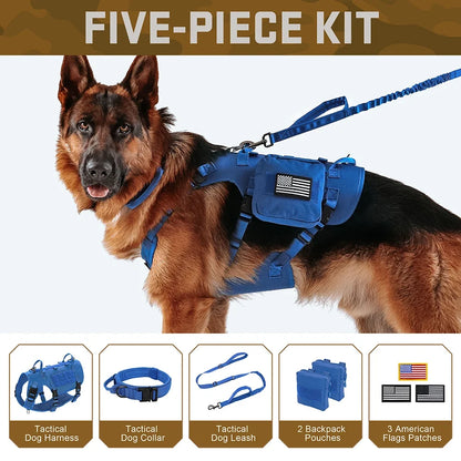 Tactical Dog Harness Collar Leash Set Military Training Pet Vest with Pouches Flags Durable Collars for Big Dogs German Shepherd