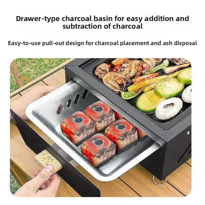 Camping Courtyard BBQ Grill Outdoor Portable Charcoal Barbecue Rack Square Camping Fire Basin Foldable Picnic Barbecue Tool