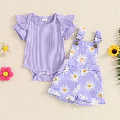 0-18months Infant Girls Shorts Set Short Sleeve Romper Flower Print