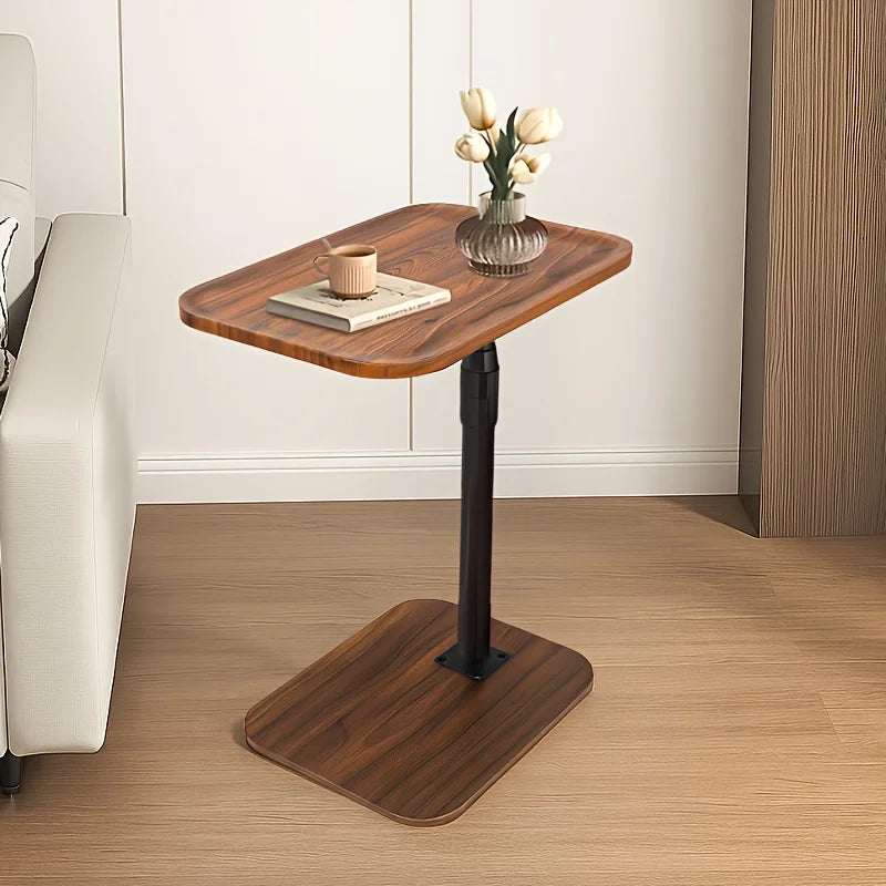 Adjustable Height Side Table, Wood Grain Sofa Couch End Table with Anti-Slip Groove Lip, Freestanding Height Adjustable Laptop Snack Table, Carbon Steel Frame Side Desk for Bedroom Living Room Small Space