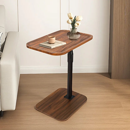 Adjustable Height Side Table, Wood Grain Sofa Couch End Table with Anti-Slip Groove Lip, Freestanding Height Adjustable Laptop Snack Table, Carbon Steel Frame Side Desk for Bedroom Living Room Small Space