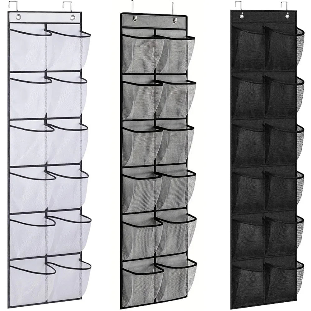 12 Pockets Over the Door Shoe Organizer Large Mesh Pockets with 2