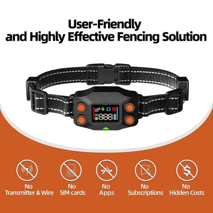 New Upgrade Smart GPS Wireless Dog Fence, Pet Training Collar,Electronic Fence,Invisible Virtual Outdoor Waterproof OLED Screen