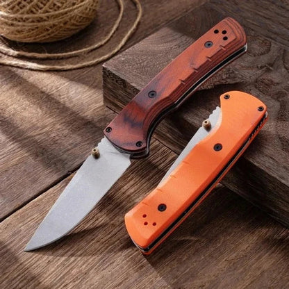15090 Outdoor Folding Knife Durable 9Cr13Mov Blade, Ergonomic Hybrid G10/Wood Handle Perfect for Hiking Camping & Daily Carry