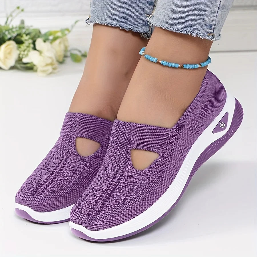 Womens Spring Summer Knit Slip On Sneakers Breathable Mesh Casual Shoes with Arch Support Machine Washable Multi Colors