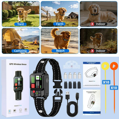 Orcleab Wireless Dog Fence GPS Dog Collar IP67 Waterproof Electric Shock Pet Containment System 3 Training Mode Free-Form Fence