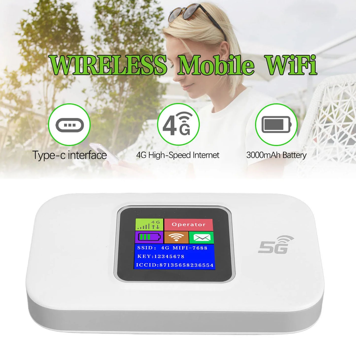 4G Portable WiFi LCD Display USB Powered Plug and Play Security Encryption Wireless Portable WiFi Router High Speed for Phones