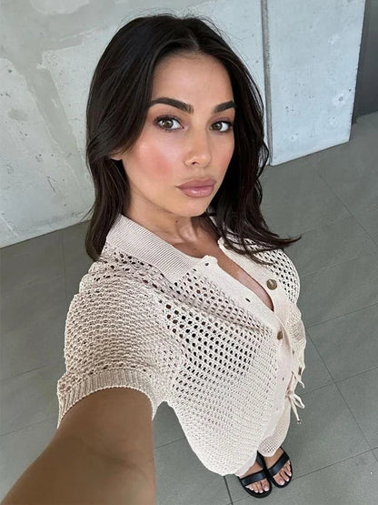 2 Piece Knitted Openwork Outfit for Women Summer Casual Beach Suits