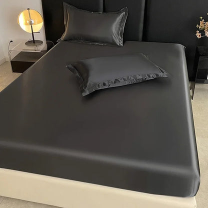 Summer Ice Silk Satin Fitted Sheet Solid Deep Pocket Mattress Cover Ultra Soft Wrinkle Resistant Bed Cover No Pillowcase For Sin