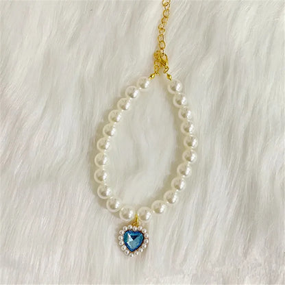 New Pet Collar Pearl Love Necklace Cat Jewelry Cute Collar Puppy Accessories Dog Chain Chihuahua Wedding Jewelry Stuff