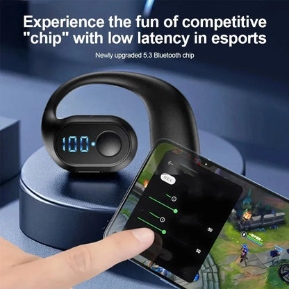 Bluetooth 5.3 Headphone Ear Hook Wireless Earphone LED Display HD Calling Mic Surround Sound Earbud HiFi Stereo Gaming Headset