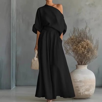 Pant Set Women Elegant Two Piece Sets Skew Collar Half Sleeve Shirt Wide Leg Long Pants Tight Waist Y2k Streetwear Work 2026