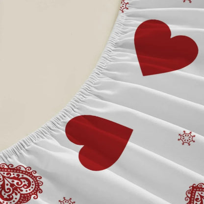 1pc Red Hearts Print Fitted Sheet Deep Pocket Elastic Mattress Cover