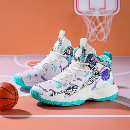 Fashion Basketball Shoes for Kids High-top Sneakers Children Casual Sports Shoes Ankle-protected Anti-slippery Gym Trainers Boys