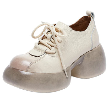 GKTINOO 2026 Spring New Genuine Leather Pumps Thick Soled Women Shoes Retro Comfortable Round Toe Wedges Platform Shoes