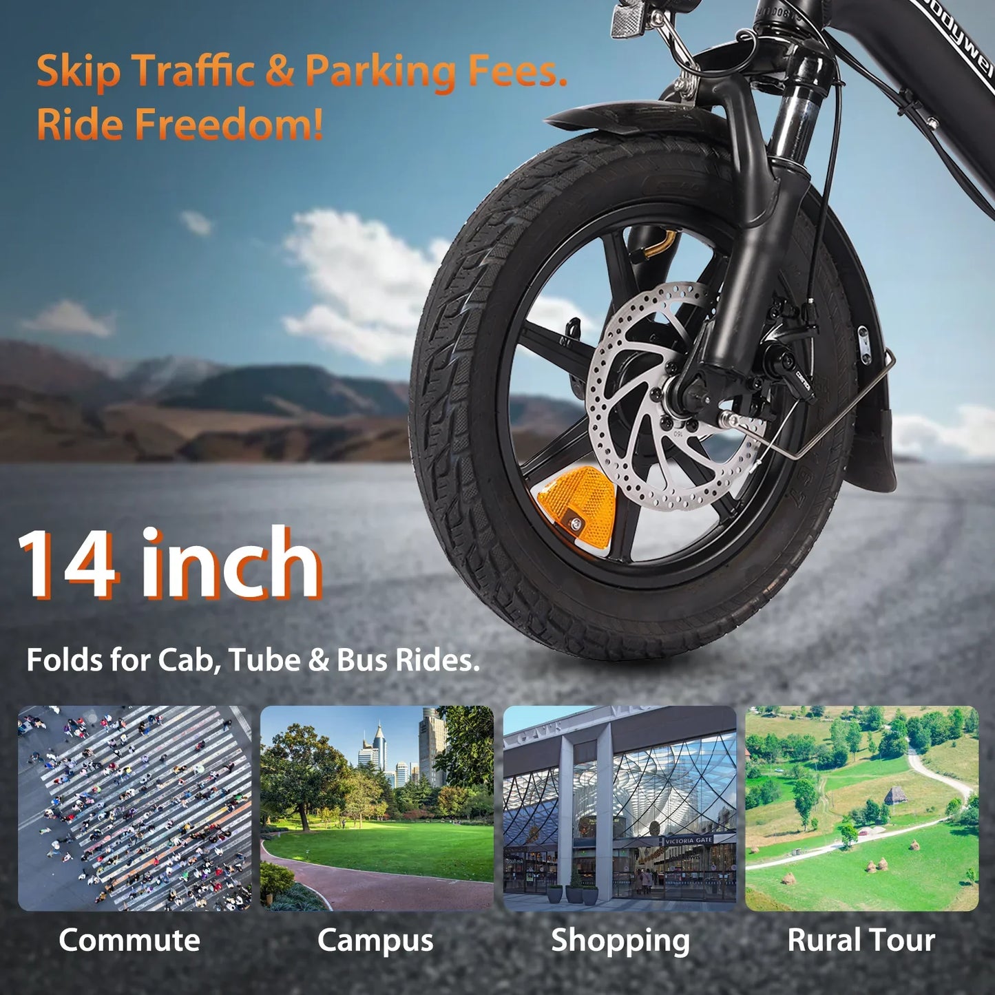 Bodywel T16Pro 250W 36V 10.4Ah Electric Folding Bike 14 Shock Absorber Double Disc Brakes LCD Urban Commute