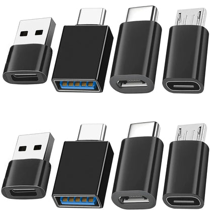 8pcs USB to USB C Adapter, USB Type C Female to USB Adapter, Micro USB to USB C Female Male Converter Connector, for Laptop Car