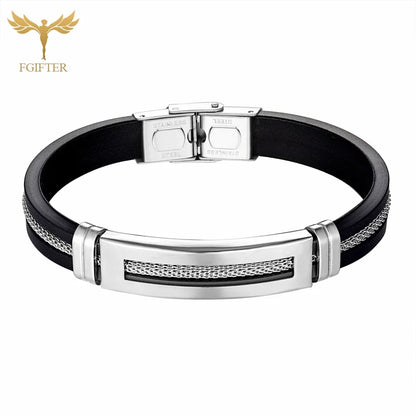 Stainless Steel Bracelet Men Women Wristband Black Grooved Rudder Mesh Chain Insert Gothic Wristband Stylish Bangle Accessories