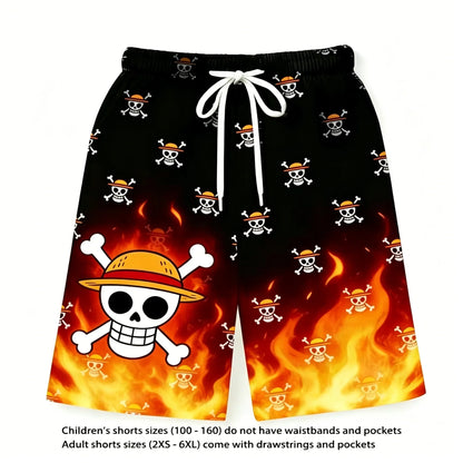 One Piece Luffy Anime Printed Short Sleeve T Shirt And Shorts Set Unisex For Children And Adults Stylish Home Sleepwear Suit