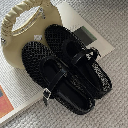 Aneikeh Summer Fishing Net Flat Bottom Sandals Hollow Design Fashio Low Cut Shallow Comfortable Beach Roman Women Shoes