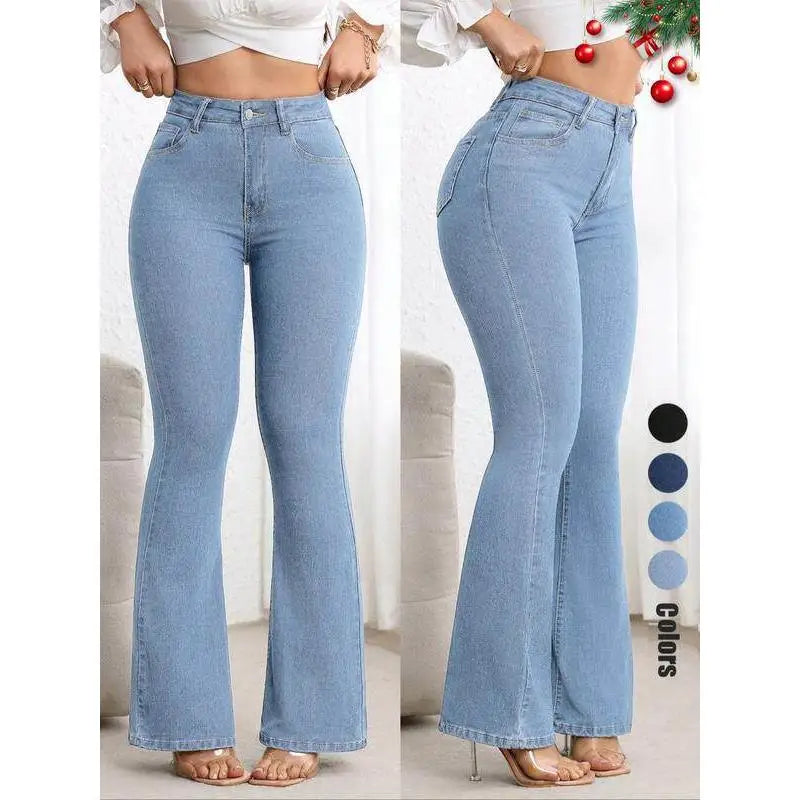 2026 New Women's Elastic Slimming Bell Bottom Jeans Butt Lifting Waist Micro Flared Pants Cotton Natural Waist Denim Jeans